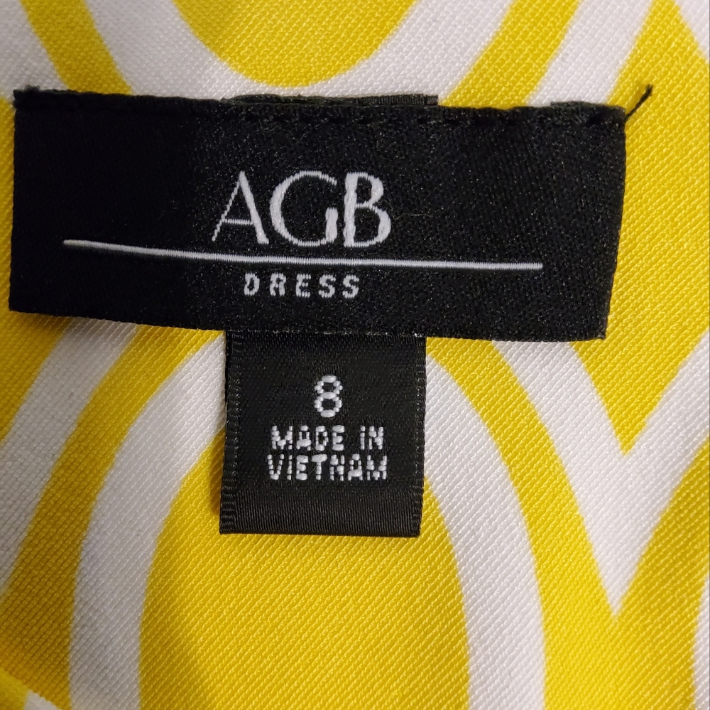 AGB DRESS SZ 8 SHEATH DRESS STRETCH YELLOW GEO PRINT SLEEVELESS BOAT NECK - Picture 7 of 9